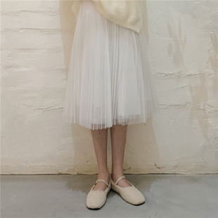 【现货】白纱。自制 日系软妹百搭款仙女松紧腰中长款网纱半身裙