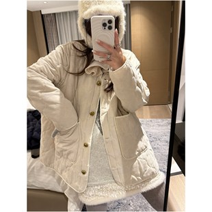 小香风甜美减龄印花菱格外套 复古法式 FILLE 花边领丝绒棉衣