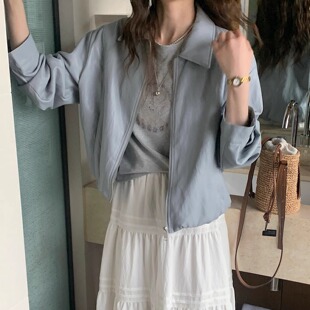 【现货】奶蓝皮衣 韩代气质高级感简约蛋白皮小个子短款外套女