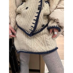 FILLE｜拼色绞花短裙 小香风复古重工高街层次高腰a字毛线半身裙