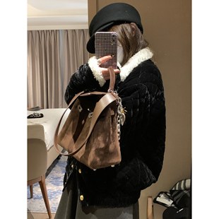 复古小香风甜美减龄菱格棉服外套上衣新款 FILLE 翻领丝绒棉衣