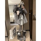 FILLE｜毛圈蝙蝠袖 大衣 韩系氛围感羊毛呢夹棉单排扣宽松外套上衣