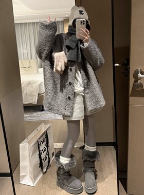 FILLE｜毛圈蝙蝠袖大衣 韩系氛围感羊毛呢夹棉单排扣宽松外套上衣