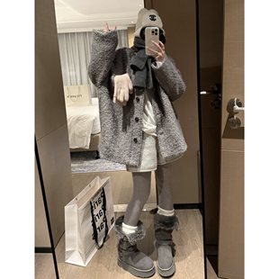 FILLE｜毛圈蝙蝠袖 韩系氛围感羊毛呢夹棉单排扣宽松外套上衣 大衣