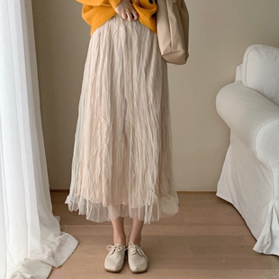 两穿纱裙 新款 自制 2024秋季 a字高腰半身裙 超仙女中长款 FILLE