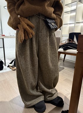 FILLE | 杂色加绒阔腿裤 复古高级感气质慵懒显瘦遮肉呢子长裤子