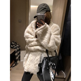 温柔高级宽松廓形慵懒环保皮草水貂外套 皮毛一体 FILLE 蝙蝠袖