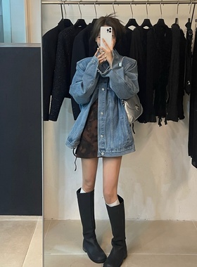 【现货】欧货牛仔外套 蓝色复古港风洋气男友风大版宽松长袖上衣