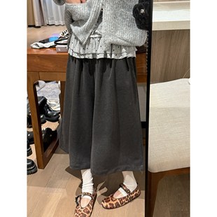 子女秋冬 休闲百搭基础松弛感松弛阔腿a字裤 FILLE 毛呢七分裙裤