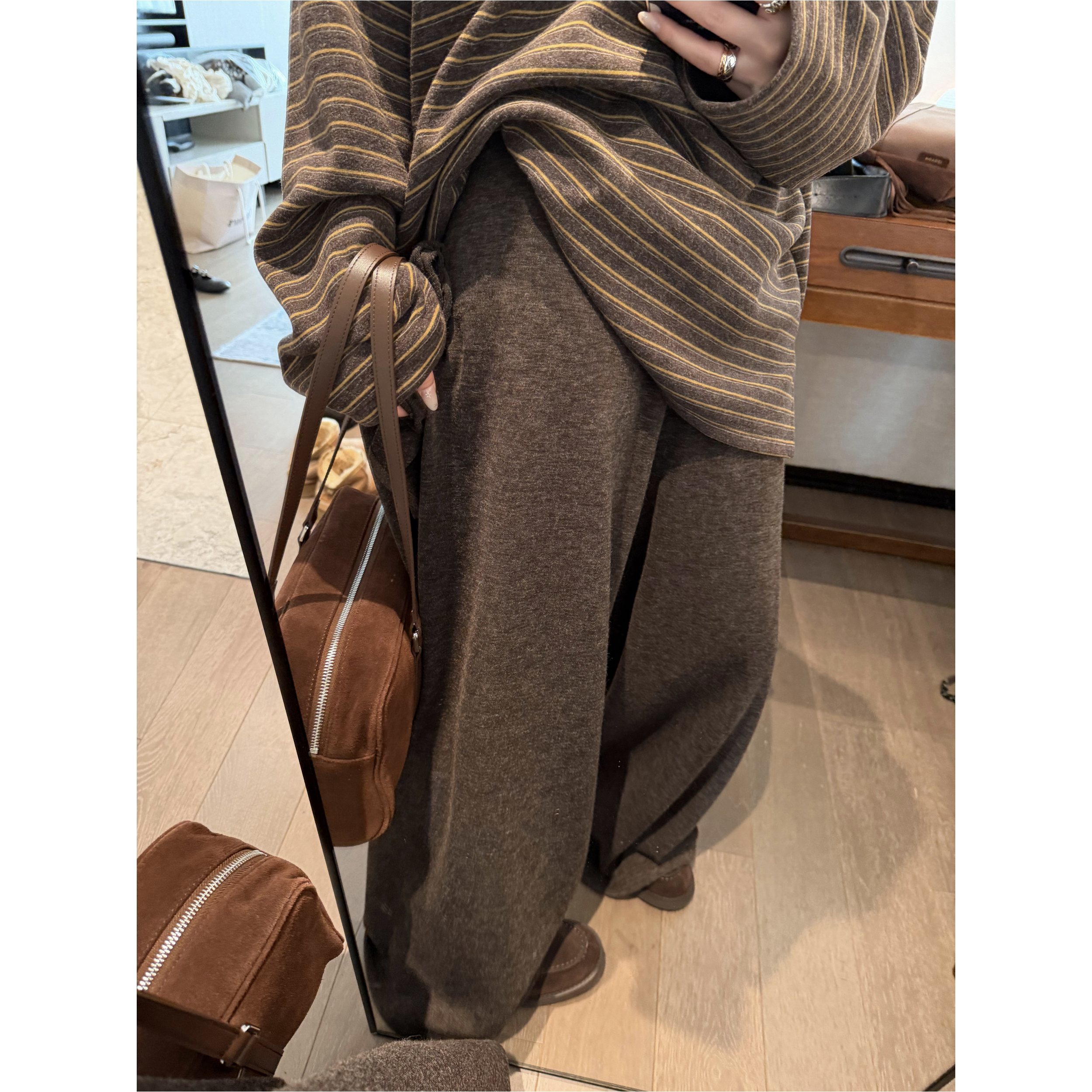 慵懒风高腰显瘦垂感羊绒长裤子