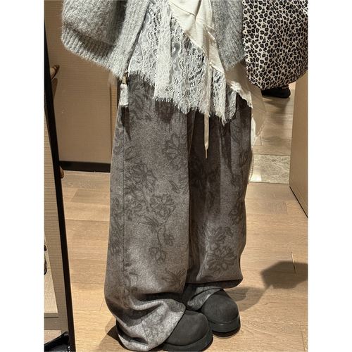 复古高级氛围感印花脏脏卫裤