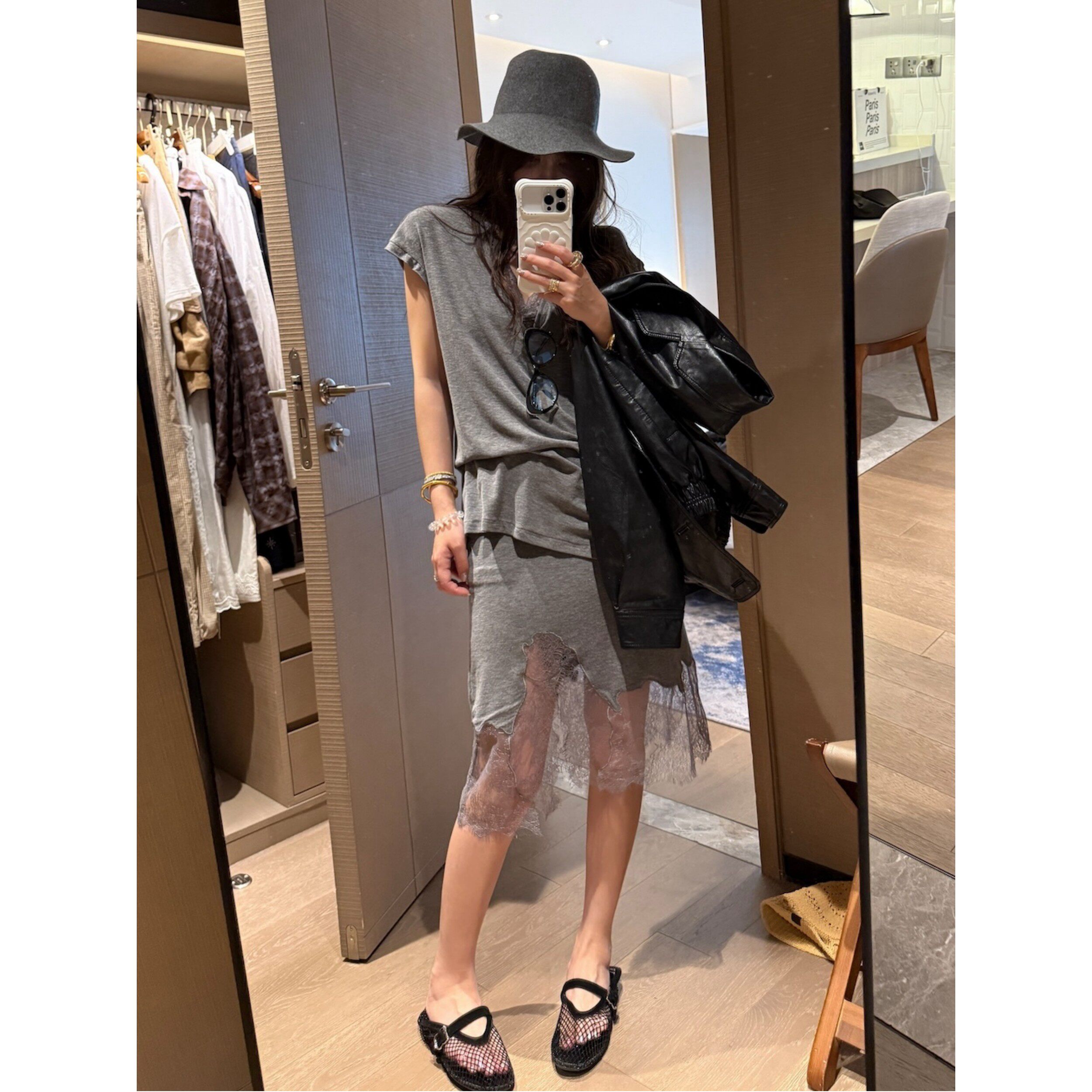 FILLE｜蕾丝针织中裙 高级感千金风小个子直筒显瘦不规则半身裙
