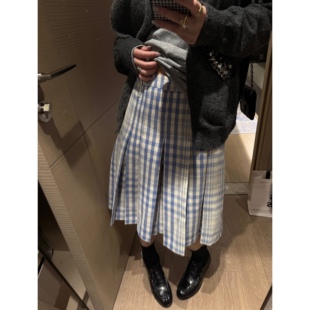 子女 日系学院风减龄miu系复古宽松遮肉裤 FILLE 蓝格百褶裙裤