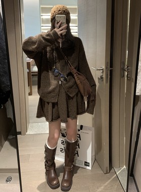 FILLE｜毛衣短裙套装 气质温柔韩系法式拉链上衣a字半身裙两件套