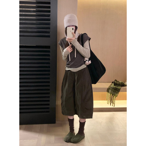 FILLE日系复古灯芯绒阔腿中裤