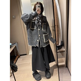 FILLE｜杂色大开衫 复古氛围miu系小香风撞色松弛感针织毛衣外套