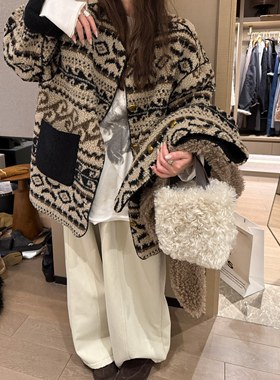 FILLE | 费尔岛两面穿外套 复古几何提花松弛感宽松上衣冬季新款