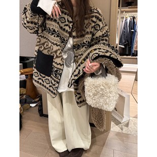 新款 复古几何提花松弛感宽松上衣冬季 费尔岛两面穿外套 FILLE