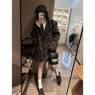 FILLE 重工小香风miu大牌松弛感绣花毛呢宽松廓形外套 钉珠西装