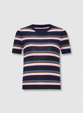 MADEINAM 品质棉混纺_休闲时髦彩色条纹针织短袖/方圆领背心/短裤