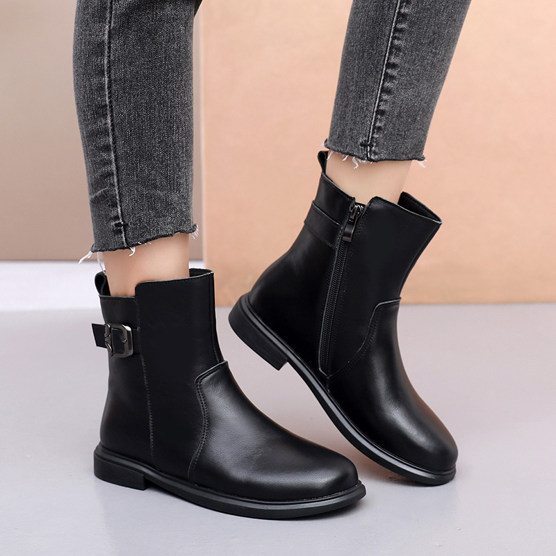 头层牛皮短靴平底马丁靴舒适