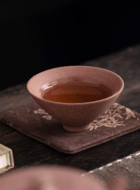 粗陶跳刀茶杯家用功夫茶具待客杯子品茗杯茶盏主人杯红陶斗笠杯
