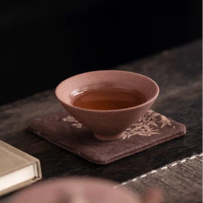 粗陶跳刀茶杯家用功夫茶具待客杯子品茗杯茶盏主人杯红陶斗笠杯