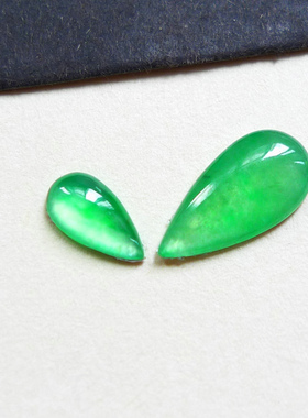 缅甸天然A货翡翠 冰种起光甜绿水滴戒面镶件玉石镶嵌230730