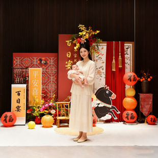 宝宝满月百日中式生日拍照酒店喜庆出片kt板背景板周岁宴布置摆件