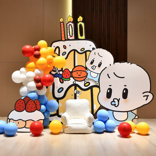 宝宝百日天宴满月周岁生日布置装饰背景墙卡通家里酒店kt板可定制