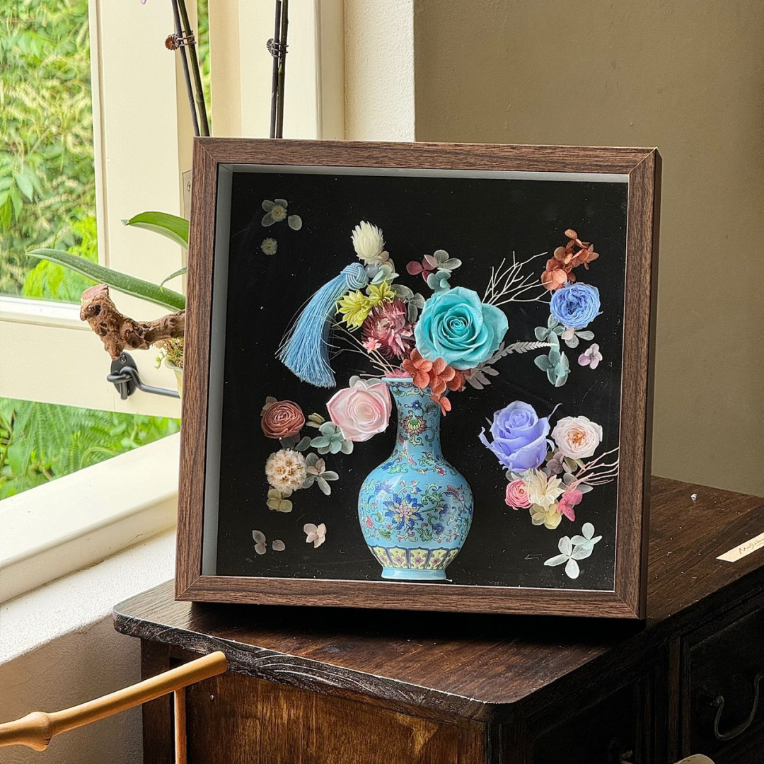 母亲节礼物中式青花瓷永生花装饰画真花相框摆件送老师长辈领导图片