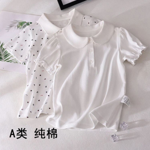 女孩儿童打底大码 T恤白色纯棉学生打底衫 A类 短袖 日系西松屋polo衫
