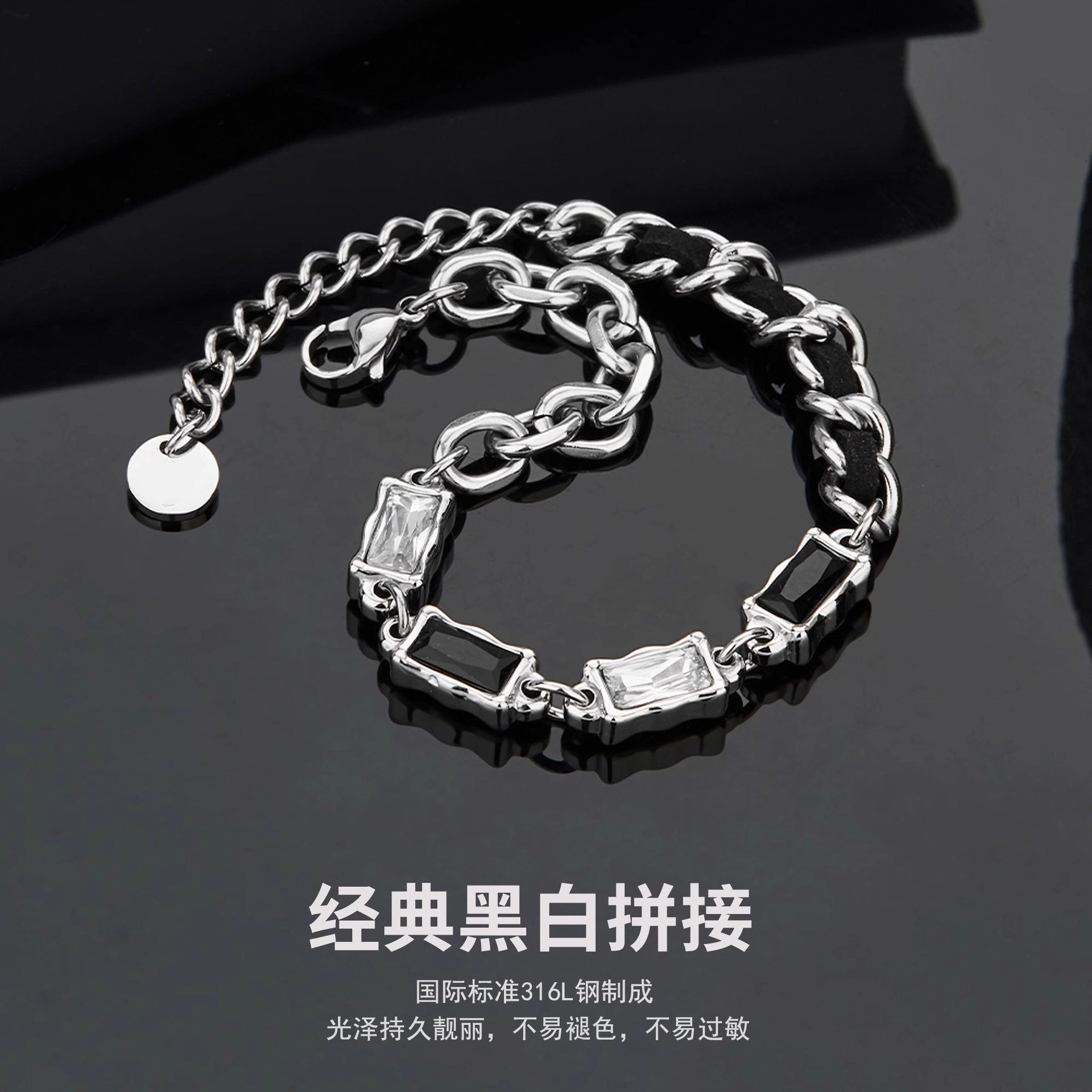 宝石拼接链条男女通用项链小众设计冷淡风锁骨链颈链欧美嘻哈项饰