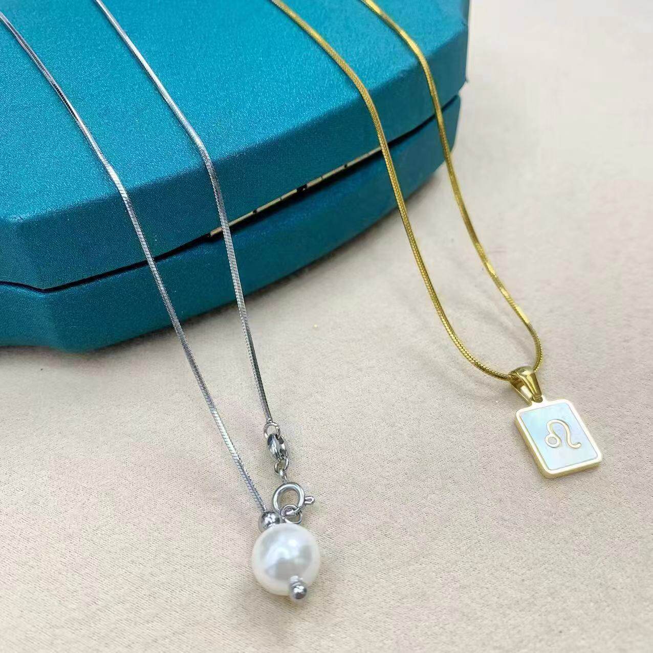 可调节针式链吊坠替换项链女 串珠18k金色百搭镜面八角蛇骨链