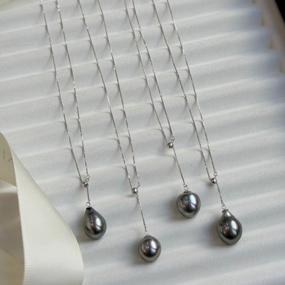 海水大溪地黑珍珠吊坠 10mm水滴项坠自然无优化18K金Y字链调节链