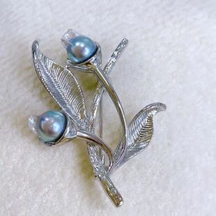 真多麻珍珠胸针双珠海水7MM珍珠强光珠花束锆石胸饰时尚花苞大方