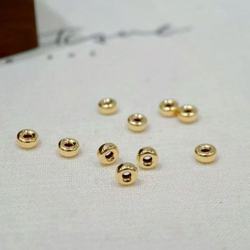 18K金算盘金珠4mm厚板18K金小珠编制项链手链