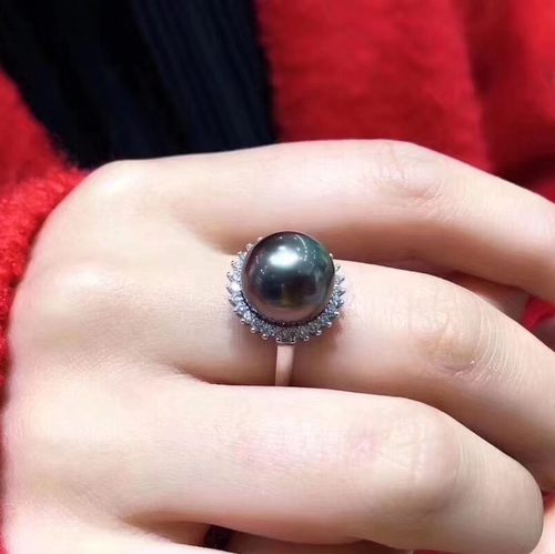 正圆925银10mm明星款黑珍珠戒指