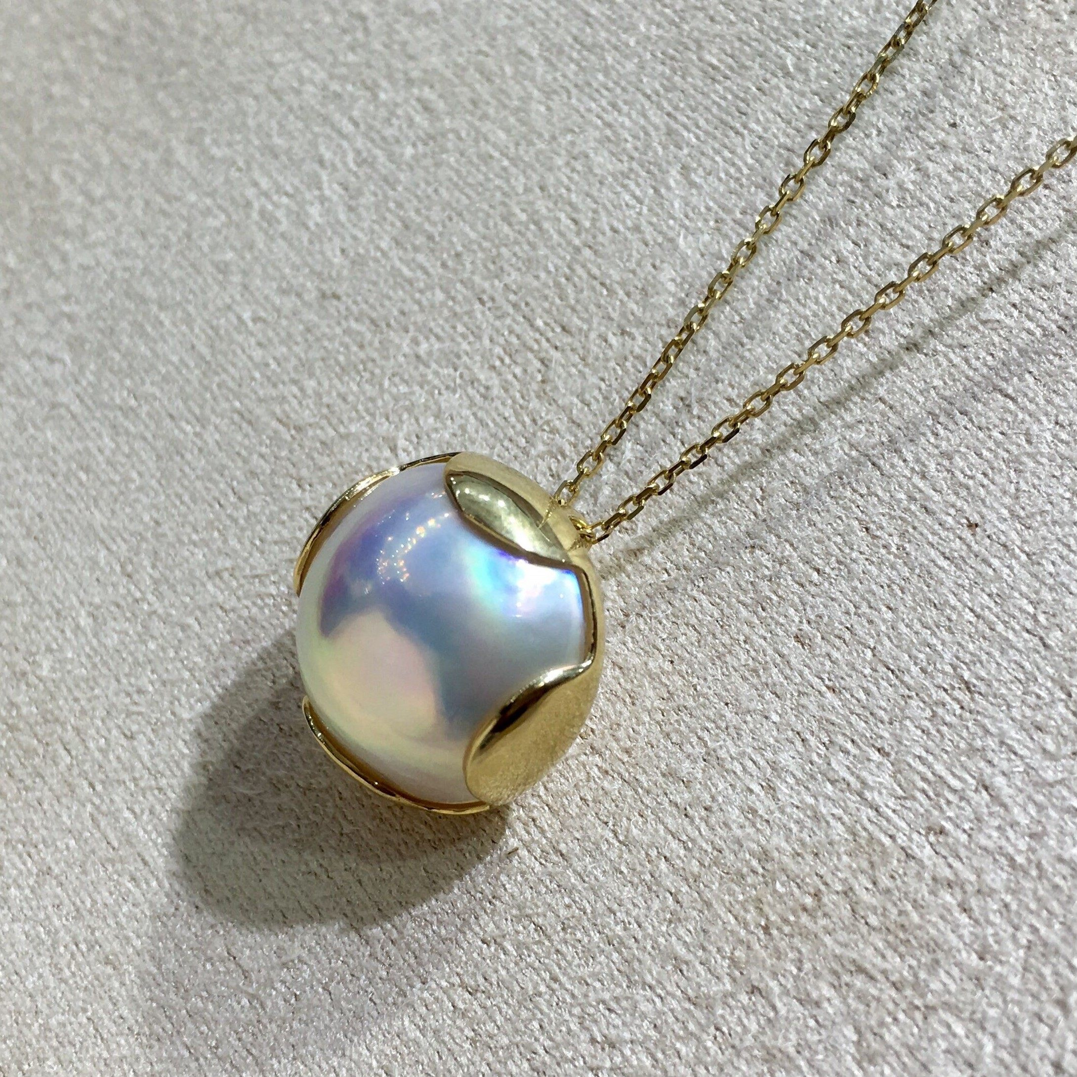 奢华炫彩海水马贝吊坠莲花玛贝吊坠 18k金厚实围拢包边送女友礼物