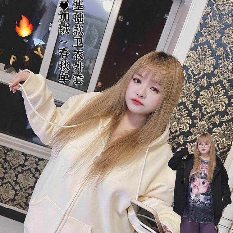 春秋冬连帽卫衣外套hello胖妞