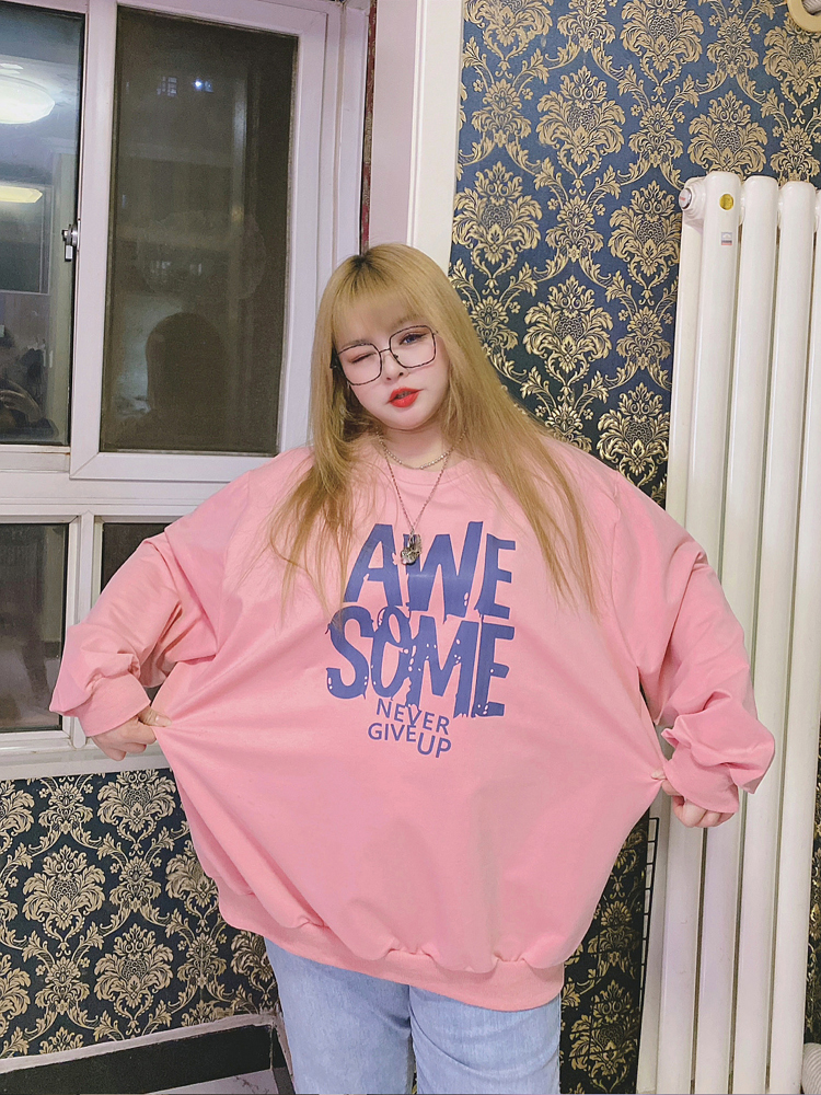 大码350斤学院风街头圆领卫衣