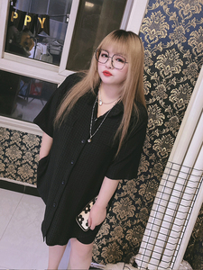 500斤简约百搭垂感短袖衬衫气质设计感中长款hello胖妞特大码女装