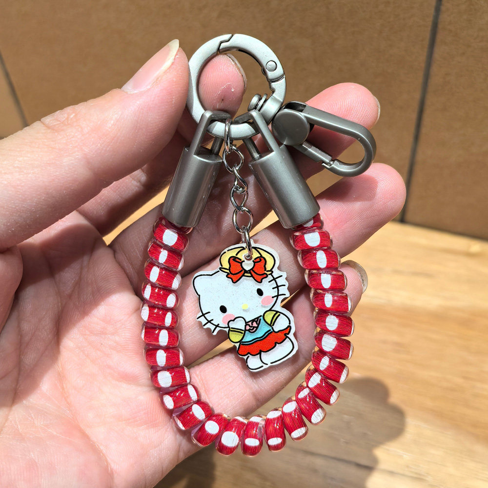 可爱 Hello Kitty 亚克力挂件 弹力电话线防丢钥匙挂链