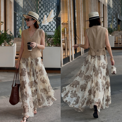 度假风穿搭套装女马夹半身裙两件套海边拍照绝美裙子套装2026春夏