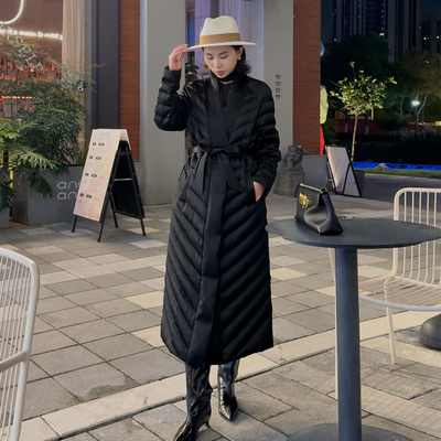 一又几木高端醋酸90白鹅绒羽绒服女排骨款黑色显瘦过膝长款厚外套