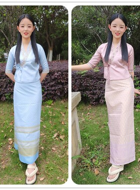 滇七彩2023银丝面料中袖傣族女装