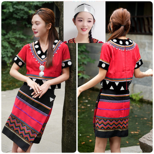 2025新款短袖佤族服饰八角梅花佤族女装云南临沧阿瓦人唱歌甩发舞
