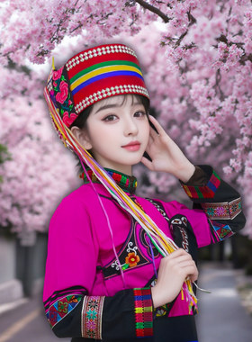 石林彝族撒尼族女帽彩线阿诗玛帽