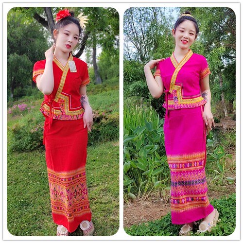 短袖傣族滇七彩2024夏棉女装筒裙