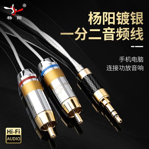 台湾YYAUDIO杨阳银雕3.5mm转双莲花音频线一分二1分2四股镀银线芯 - 封面
